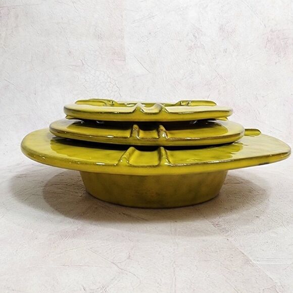 Set of 3 Vtg MC Italy 9"/ 7"/ 6.75" PV Peasant Village Pottery Yellow Ashtrays - Picture 3 of 16